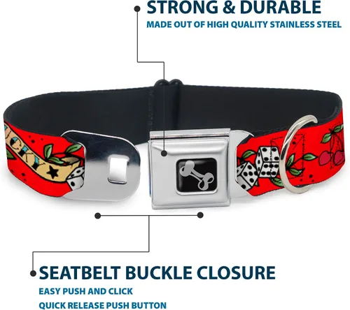 Vista 4 de Buckle-Down Collar de perro hebilla de cinturón de seguridad rojo de la suerte 9 a 15 pulgadas 1.0 pulgadas de ancho, multicolor (DC-W31229-S) 1.0