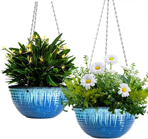 Vista 11 de Macetas colgantes de 10 pulgadas para plantas de interior y exterior, paquete de 2 macetas colgantes con orificio de drenaje, macetas colgantes