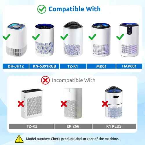 Vista 2 de Paquete de 3 filtros de repuesto HEPA TZ-K1 compatibles con purificador FreAire KN6391, ToLife TZ-K1 y AROEVE MK01 MK06, color negro