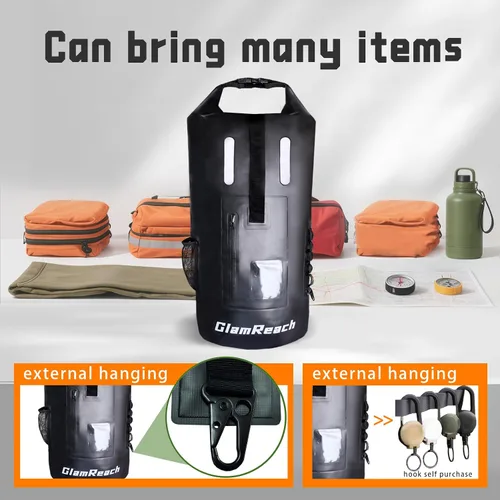 Vista 5 de Bolsa seca de 55 litros para hombres – Mochila impermeable resistente, mochila grande enrollable resistente a desgarros para kayak, camping