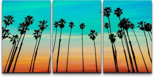 Vista 106 de wall26 Lienzo enmarcado para pared, juego de arte de fila de palmeras de California y cielo azul, naturaleza, vida silvestre, fotografía, realismo