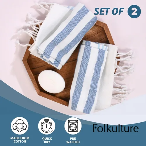 Vista 2 de Folkulture Toallas de mano para baño (16 x 30) Juego de 2 toallas de mano decorativas con lazo para colgar Juego de toallas de mano turcas 100%