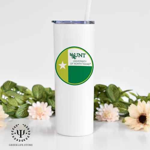Vista 6 de University of North Texas - Vaso delgado para agua, acero inoxidable, vaso con popote y tapa, doble pared, de acero inoxidable