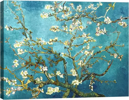 Vista 9 de Pyradecor Modernas pinturas al óleo famosas de flor de almendra, impresiones en lienzo de Van Gogh, cuadros florales sobre lienzo, arte de pared