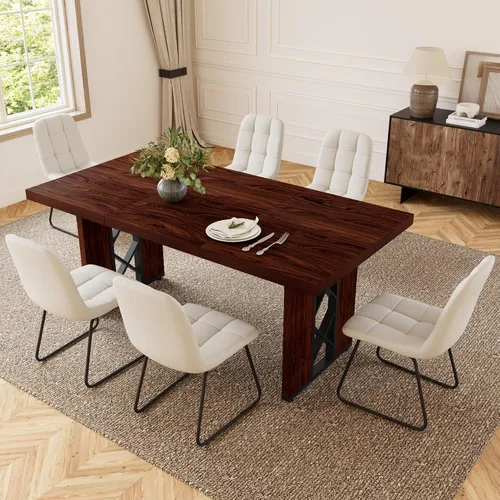 Vista 8 de HIPIHOM Mesa de comedor de granja de 70.8 pulgadas para 6 personas, mesa de cocina rectangular grande con patas resistentes, muebles de comedor