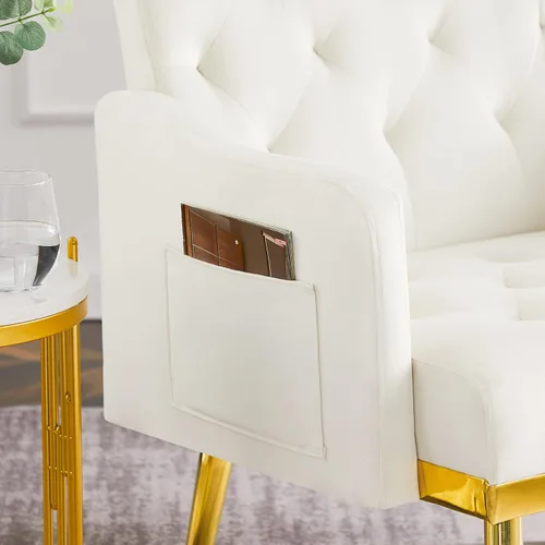 Vista 4 de Sofá con acento de terciopelo, moderno sillón tapizado con bolsillo para sala de estar, dormitorio, oficina, sala de recepción, sala de estar