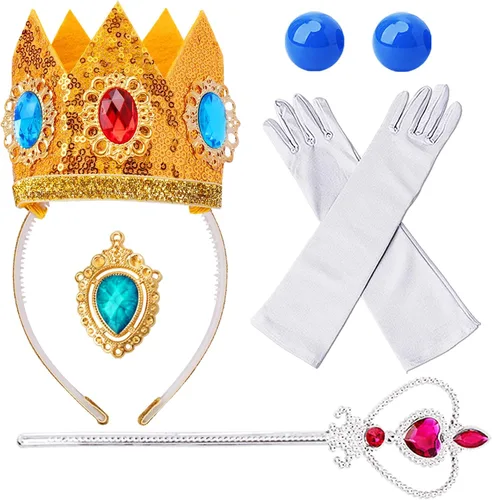 Vista 4 de ICECUTE Vestidos de princesa melocotón para niñas, disfraz de princesa melocotón margarita, disfraces de Halloween con accesorios