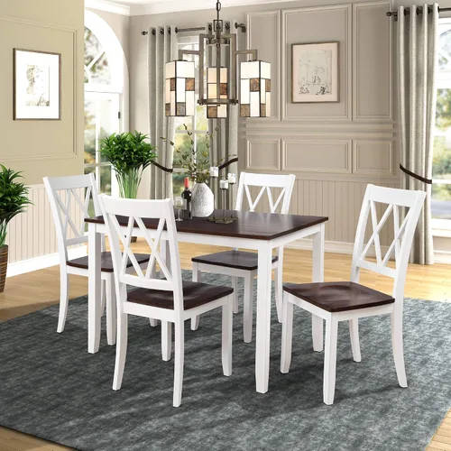 Vista 11 de Juego de mesa de comedor de 5 piezas para 4 personas, mesa rectangular y 4 sillas para cocina, comedor, familia y apartamento, patas de madera