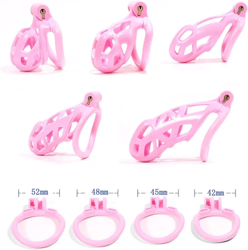 Vista 4 de Dispositivo de castidad masculina de resina 2.0, dispositivo de castidad masculina con 4 anillos para el pene, jaula de castidad ligera para hombre