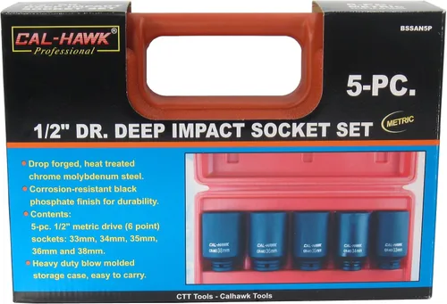 Vista 2 de Cal Hawk Tools BSSAN5P - Juego de llaves de vaso de impacto profundo (5 piezas, 1/2")