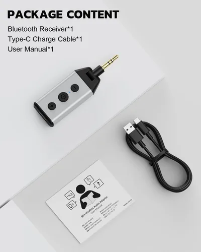 Vista 8 de 1Mii B04 Bluetooth 5.4 Adaptador de coche, receptor de audio AUX giratorio de 180°, llamada clara manos libres, 16H+ de larga espera