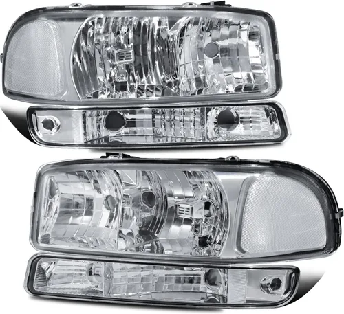 Vista 9 de MOSTPLUS Conjunto de faros delanteros compatible con GMC Sierra 1500 2500 1999-2006/00-06 GMC Yukon Lámpara frontal con carcasa negra/lente