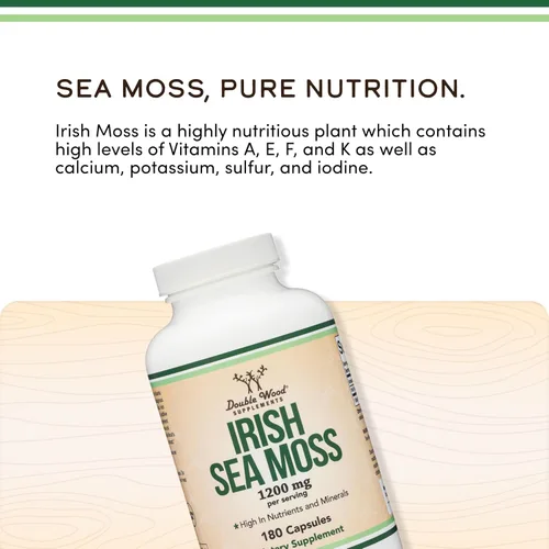 Vista 4 de Double Wood - Cápsulas de musgo marino irlandés, más potentes que el extracto de gel de musgo marino (180 unidades, 1,200 mg por porción)