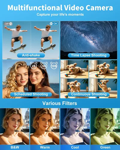 Vista 7 de Cámara de video 4K Videocámara 96MP UHD Vlogging Cámara para YouTube 18X Zoom digital 3.0 IPS Pantalla táctil de rotación de 270° Grabadora de video