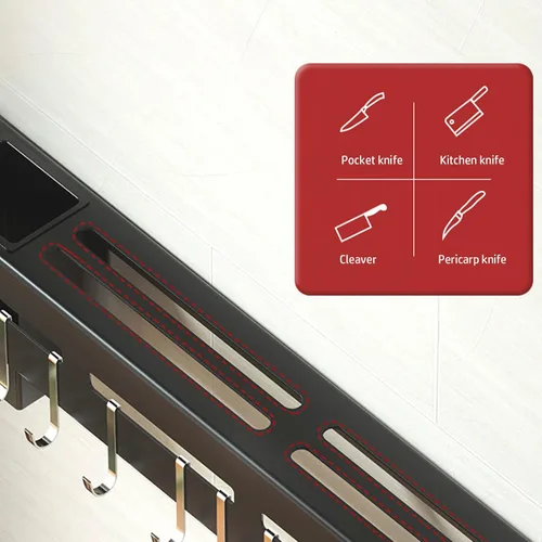 Vista 7 de Estante para utensilios de cocina, soporte para cubiertos de cocina, organizador de pared para cucharas, cuchillos, tenedores, palillos (negro)