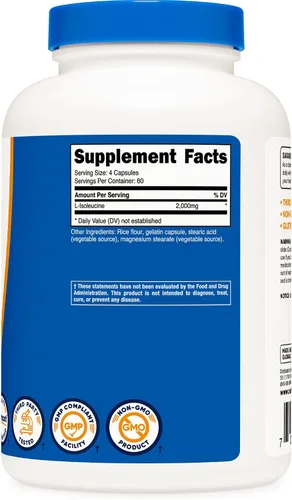 Vista 4 de Nutricost L-isoleucina 2000mg por porción, 240 cápsulas por botella (2 botellas)