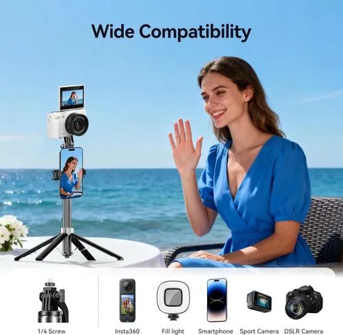 Vista 4 de Trípode magnético para teléfono de 54 pulgadas, trípode para selfie stick para iPhone Android MagSafe y cámara con control remoto recargable