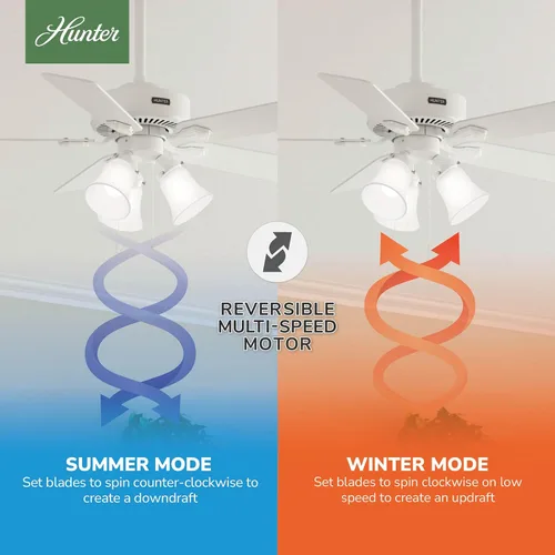 Vista 7 de Hunter Swanson 50885 - Ventilador de techo interior de 44 pulgadas con luces LED, ventilador de techo blanco con cadena de tracción