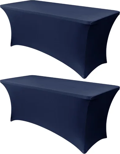 Vista 33 de Obstal Funda de mesa de elastano elástica de 4 pies para mesas plegables estándar, paquete de 2 manteles rectangulares universales ajustables