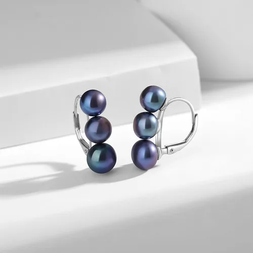 Vista 5 de YAMI 925 Sterling Silver,Freshwater Pearl Earrings,Leverback Dangle Stud Cultured Freshwater Pearl Earring for Women,Huggie Hoop Studs,Three Pearl