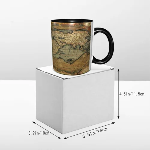 Vista 6 de Taza de café, tazas de porcelana con mapa del mundo, antiguo gráfico antiguo vintage del siglo XVI, 11 onzas, para bebidas calientes y todos