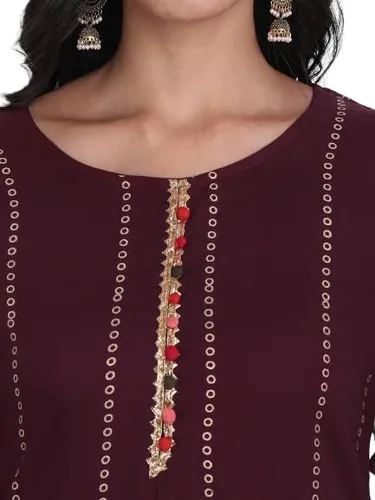 Vista 3 de Trend Matters Conjunto de pantalón Kurta de rayón morado para mujer india