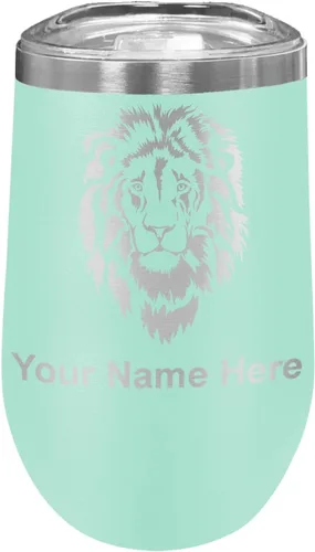 Vista 31 de LaserGram Vaso de vino de acero inoxidable de doble pared, cabeza de león, grabado personalizado incluido (negro)