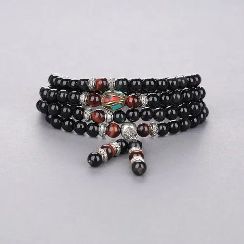 Vista 3 de COAI Pulsera de piedra obsidiana negra Collar Mala Beads 108