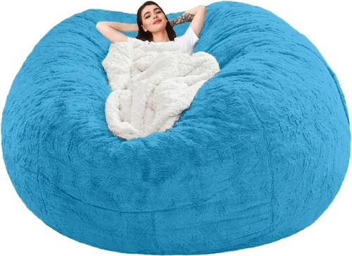 Vista 9 de Funda para silla tipo puf de piel gigante para niños y adultos, (sin relleno), muebles de sala de estar, grande, redondo, suave, esponjoso, de piel