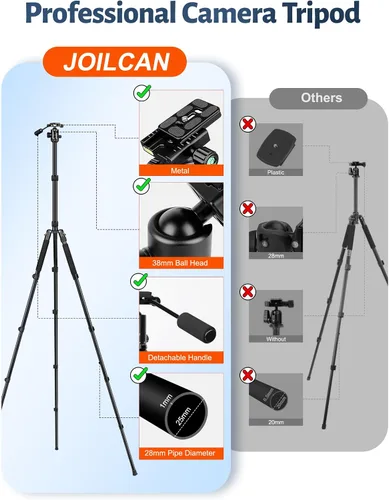 Vista 9 de Trípode de cámara JOILCAN, Trípodes y monópodos de aluminio de 83" con asa de metal, Trípode resistente para cámara DSLR, láseres, binoculares