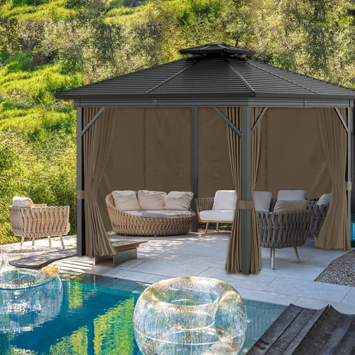 Vista 6 de Cortinas Gazebo de 10 x 10 pies para exteriores, impermeables, 4 paneles, cortinas de pared lateral, repuesto universal con cremallera para patio