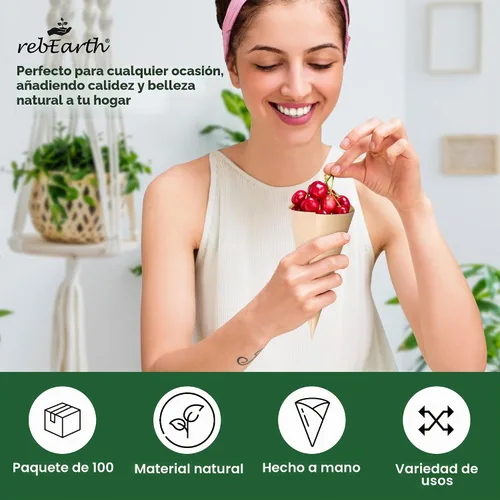 Vista 6 de rebEarth Conos de madera desechables – Conos resistentes al calor para charcutería, aperitivos y aperitivos – Conos de madera de pino