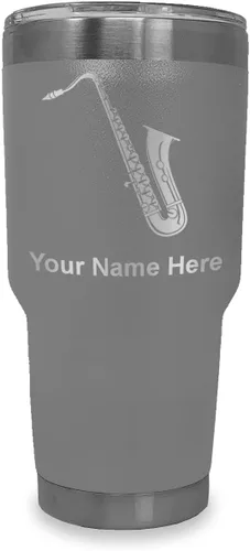 Vista 37 de LaserGram Vaso aislado al vacío de 20 onzas, saxofón, grabado personalizado incluido (negro)