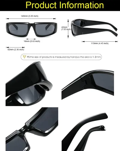 Vista 7 de JOVAKIT Gafas de sol deportivas envolventes para hombres y mujeres, a la moda, cuadradas, con marco grueso, elegantes lentes deportivos (negrogris)