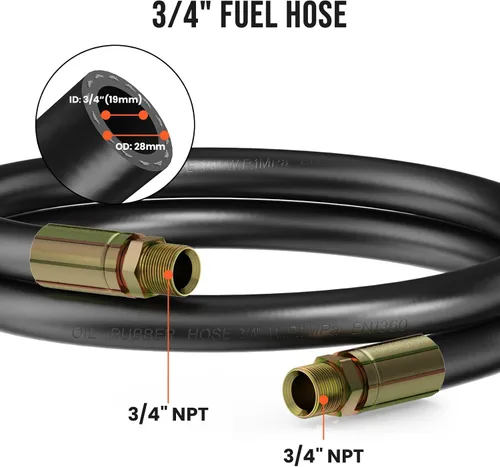 Vista 2 de Manguera de combustible de 3/4" de 20 pies con accesorios NPT macho de acero al carbono, manguera de combustible de granja de tres capas protectoras