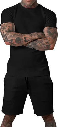 Vista 4 de Uni Clau Conjunto corto de 2 piezas para hombre, conjunto de camisa y pantalones cortos de verano a la moda