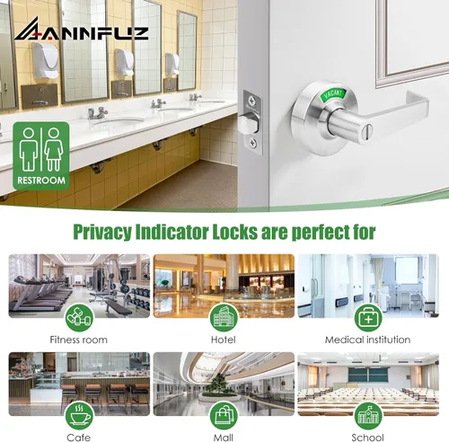 Vista 5 de Cerradura de manija de puerta sin llave de privacidad con indicador en uso o vacío para baño de hombres/mujeres, grado comercial, letrero ocupado