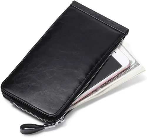 Vista 6 de Huztencor cartera de cuero con bolsillo para tarjeta de crédito bloqueo RFID, billetera, funda para tarjetas para mujer