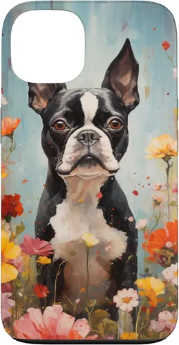 Vista 7 de Boston Terrier in Flower Garden Dog Art Lovers Design Case for iPhone 17