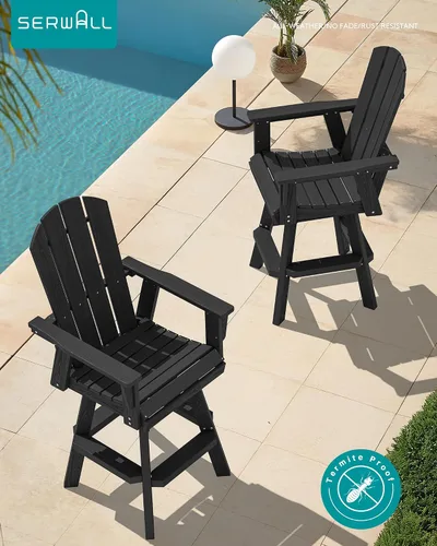 Vista 8 de SERWALL Silla de bar Adirondack giratoria de HDPE, taburetes de bar giratorios para exteriores, silla Adirondack de balcón para bistro, piscina