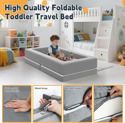 Vista 5 de Cama de viaje portátil para niños pequeños: plegable y suave, cama plegable portátil 3 en 1 con funda de tela lavable, ideal para vacaciones