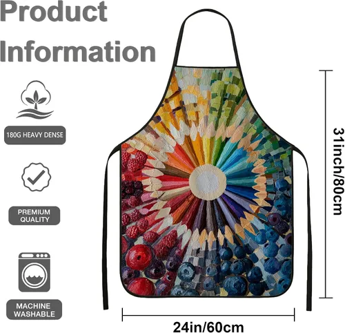 Vista 3 de Colorful Art Supplies Apron for Painting, Vibrant Rainbow Pencil Design Kitchen Adult Apron, Artist Work Protective Wear f