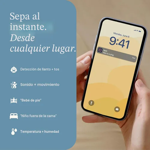 Vista 3 de Nanit Essentials - Monitor inteligente para bebé con soporte de suelo, cámara Wi-Fi HD de 1080p, monitoreo de respiración sin sensores, seguimiento