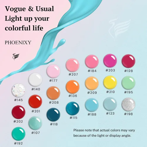 Vista 2 de phoenixy Juego de 24 esmaltes de uñas en gel, kit de uñas en gel removible de 21 colores, nude rosa rojo azul verde amarillo naranja, juego