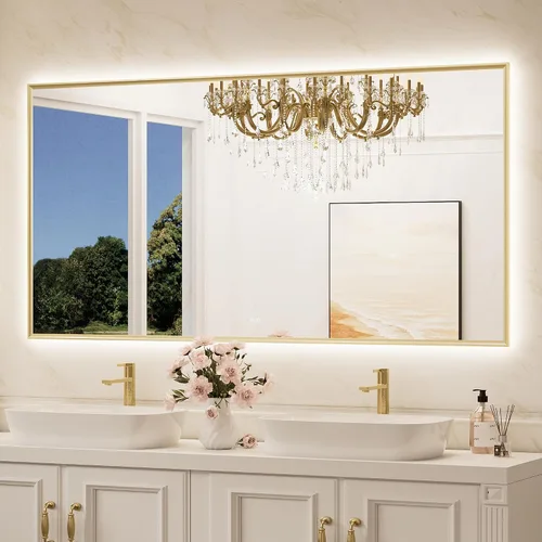Vista 15 de TokeShimi Espejo de baño con marco negro de 40 x 30 pulgadas con luces delanteras y retroiluminación de aleación de aluminio rectangular, borde