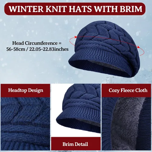 Vista 24 de SATINIOR Juego de 4 gorros y guantes de invierno para mujer, gorro de punto cálido, gorro de esquí de nieve con visera y guante para pantalla rojo