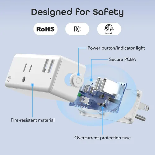 Vista 4 de Geeni Switch + Charge Multi Port Smart Wi-Fi Plug con 2 puertos USB, salida de ahorro de energía con control de aplicación, compatible con Alexa