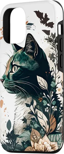 Vista 2 de Funda para iPhone 15 con diseño de gato con diseño de acuarela para jardín botánico