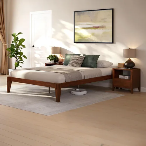 Vista 8 de Bme Chalipa Base de cama Queen de 14 pulgadas, plataforma de madera maciza, marco de cama de carpintería japonesa, soporte de listones de madera,