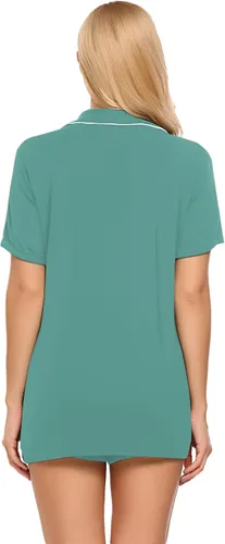 Vista 4 de Ekouaer - Conjunto de pijamas de manga corta para mujer, con botones, suave, 2 piezas, conjuntos de descanso, tallas XS-XXXL Verde Aqua